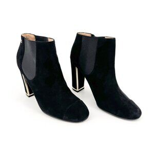 Chanel Cap Toe Ankle Boots EU 39 US 8-8.5 Black Suede Block Heel Chelsea Booties